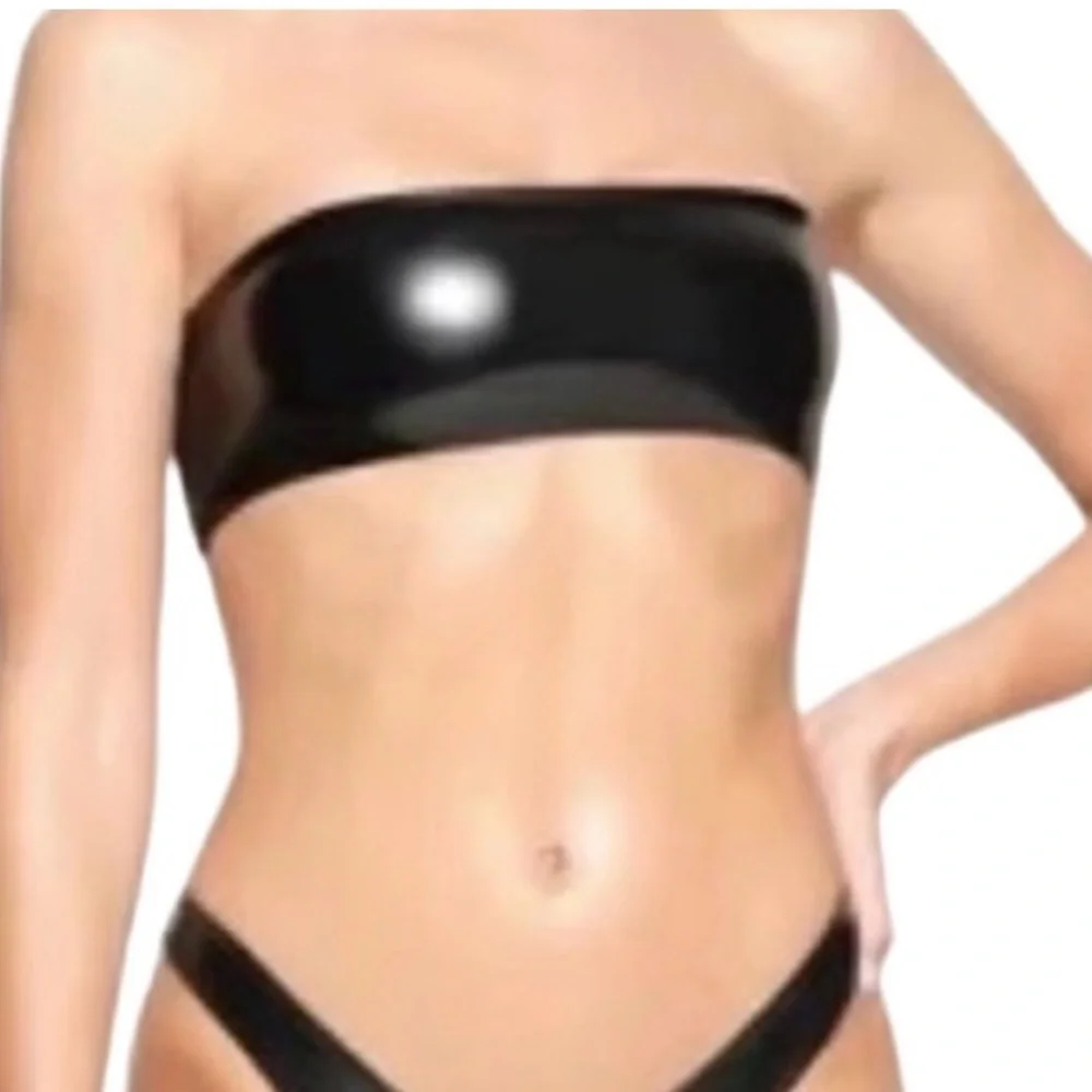Skims Black micro pleather bandeau patent Strapless Bikini Top XL